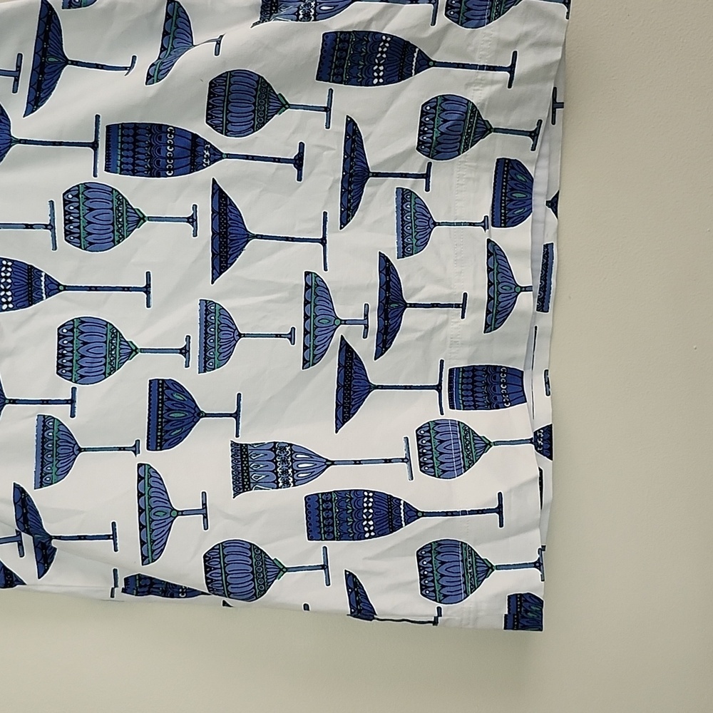 Talbots linen cotton mini skirt glass cup print blue white coastal women sz 14. - Picture 3 of 8